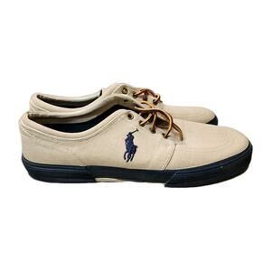 Polo Ralph Lauren Faxon Low Ripstop Canvas Sneaker Khaki Navy Leather Lace 13D